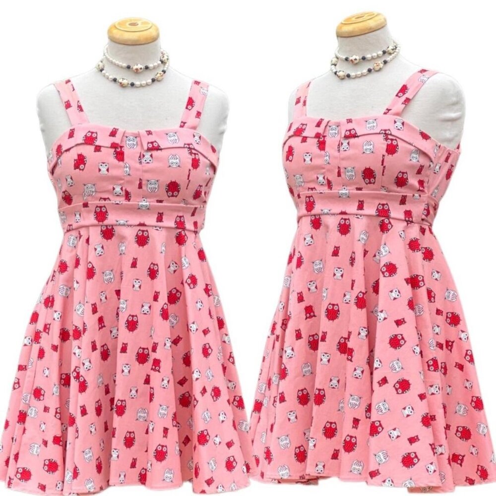 Owl Print Vintage Style Pin Up Rockabilly Dress